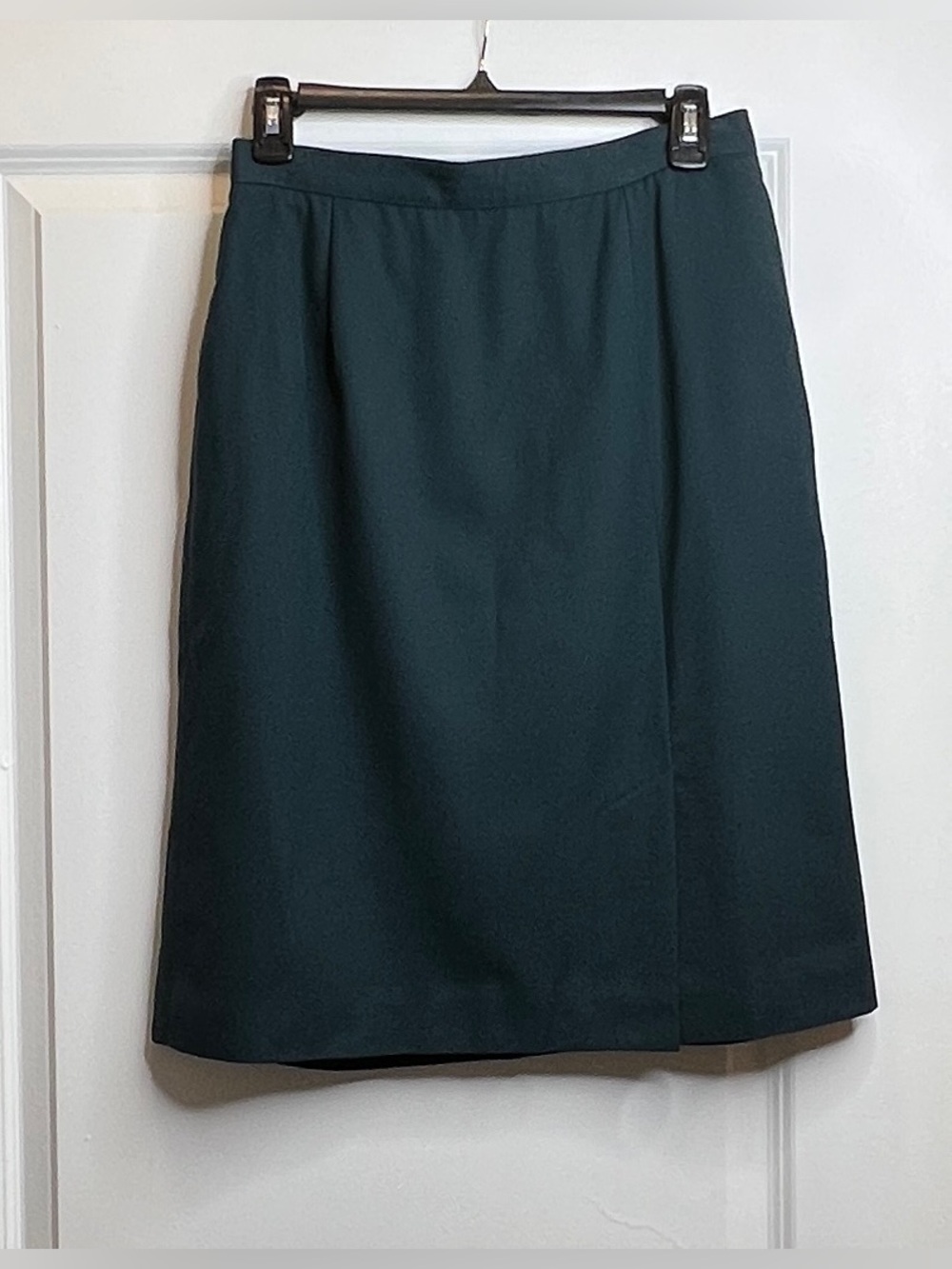 Vintage Liz Claiborne Collection Green 100% Wool Midi Skirt Pockets 10